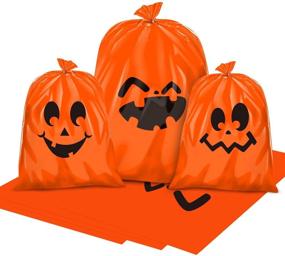 img 1 attached to 🎃 Halloween Pumpkin Leaf Bags Decoration by KIMOBER: 6pcs of Orange Fall Plastic Lawn Leaves Trash Decorating Bag with Twist Ties