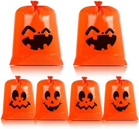 img 4 attached to 🎃 Halloween Pumpkin Leaf Bags Decoration by KIMOBER: 6pcs of Orange Fall Plastic Lawn Leaves Trash Decorating Bag with Twist Ties