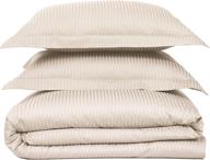 🛏️ premium 100% cotton king size duvet cover set with damask stripe - beige, 500 thread count, feather & stitch 3 piece set: zipper closure, corner ties, 2 pillow shams, ultimate comfort bedding logo