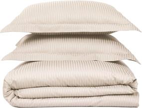 img 4 attached to 🛏️ Premium 100% Cotton King Size Duvet Cover Set with Damask Stripe - Beige, 500 Thread Count, Feather & Stitch 3 Piece Set: Zipper Closure, Corner Ties, 2 Pillow Shams, Ultimate Comfort Bedding