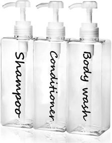 img 4 attached to 🧴 Refillable Shampoo and Conditioner Bottles - Set of 3, 27oz, Clear | Modern Shower Soap Dispensers | Empty Shampoo Conditioner Body Wash Dispenser Set for Hotel Bathrooms