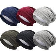 🎀 satinior 6 pack satin lined sleep slouchy cap, hair cap for sleeping, women's headwear for frizzy curly hair – black, dark blue, light gray, wine red, khaki & green logo