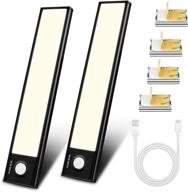 🔦 ultra-convenient under cabinet lights: 2 pack motion sensored activated & battery operated stick-on, wireless led for kitchen, usb rechargeable magnetic lighting for bedroom логотип