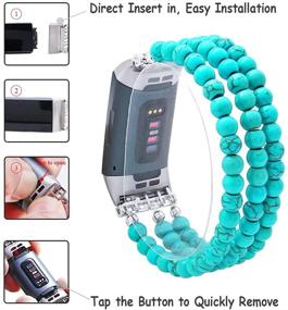 img 1 attached to C&L Accessories Fashion Wristband: Handmade Beaded Created-Turquoise Elastic Bracelet Band for Fitbit Charge 3 4 Bands