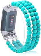 c&l accessories fashion wristband: handmade beaded created-turquoise elastic bracelet band for fitbit charge 3 4 bands logo