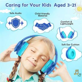 img 1 attached to 🎧 Colorful LED Lights Bluetooth Kids Headphones - Wireless & Wired, Microphone, 94dB Volume Limited, Ages 3-21, School/iPad/PC/TV/Cellphones, TF Card Mode, Blue