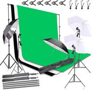 📸 emart photography studio daylight umbrella continuous light kit with 8.5 x 10ft background support system, 3pcs 6 x 9ft backdrops (green white black) and 4pcs umbrellas for photo and video portraits логотип