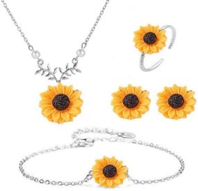 img 4 attached to 🌻 Sunflower Jewelry Set: Necklace, bracelet, and earrings for women's exquisite accessories
