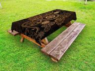 🔩 steampunk outdoor tablecloth - dark brown, decorative washable picnic table cloth, 58" x 84" - mechanical composition with wheels & gears image logo