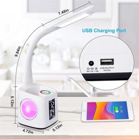 img 1 attached to 10W Study LED Desk Lamp with USB Charging Port, Dimmable Table Lamp for 🔦 Kids, Clock and Pen Holder, Home Office, College Dorm, Reading Eye Protection Lamp, Color Night Light