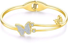 img 2 attached to 🦋 Gold Haibao Butterfly Stainless Steel Cubic Zirconia Bangle Bracelet - Perfect Valentine's, Wedding, Birthday Gift | Women's Fashion Jewelry Accessory, Ideal for Girls & Adults (Butterfly2)