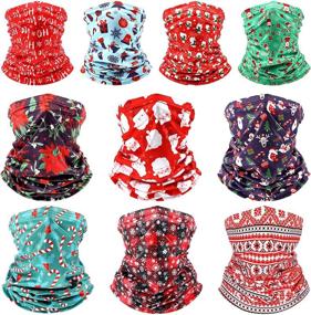 img 4 attached to Christmas Printed Neck Gaiter Balaclava Bandanas: Santa Claus Face Covering Scarves, 6 Adult & 4 Children Winter Bandanas for Christmas