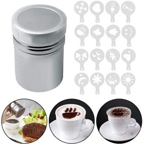 img 4 attached to 🧂 Versatile Stainless Steel Powder Shaker & Sugar Dispenser Set - Includes 16 Printing Molds Stencils