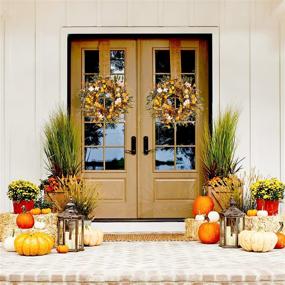 img 1 attached to 🍁 Fall Harvest 20-Inch Front Door Wreath with Hydrangea Floral, Cotton, Pine Cone, Berries, Eucalyptus, and Olive Leaves - Ideal for Fall and Thanksgiving Decorations