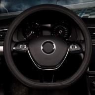 🚗 premium black leather car steering wheel cover - fashionable hand sewing, breathable & skidproof - universal fit 15inch (d type) logo