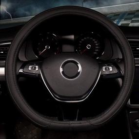 img 4 attached to 🚗 Premium Black Leather Car Steering Wheel Cover - Fashionable Hand Sewing, Breathable & Skidproof - Universal Fit 15inch (D Type)