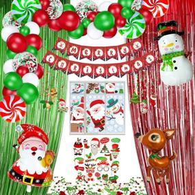 img 4 attached to 🎄 Christmas Party Decorations Kit - 149 Pieces Xmas Party Supplies Including Balloon Garland, Banner, Window Stickers, Swirls, Photo Booth Props, Confetti, Curtains, Foil Balloons