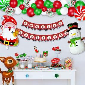 img 1 attached to 🎄 Christmas Party Decorations Kit - 149 Pieces Xmas Party Supplies Including Balloon Garland, Banner, Window Stickers, Swirls, Photo Booth Props, Confetti, Curtains, Foil Balloons