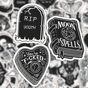 img 2 attached to 🎃 Gothic Retro Skull Black and White Thriller Horror Style Toy Sticker Set for Water Bottles, Skateboards, Luggage, Laptop, Trolley, and Doodles - 50PCS