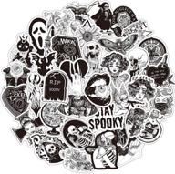 🎃 gothic retro skull black and white thriller horror style toy sticker set for water bottles, skateboards, luggage, laptop, trolley, and doodles - 50pcs logo