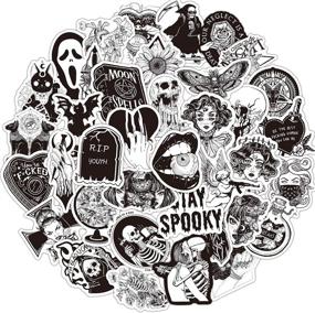 img 4 attached to 🎃 Gothic Retro Skull Black and White Thriller Horror Style Toy Sticker Set for Water Bottles, Skateboards, Luggage, Laptop, Trolley, and Doodles - 50PCS