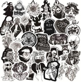 img 3 attached to 🎃 Gothic Retro Skull Black and White Thriller Horror Style Toy Sticker Set for Water Bottles, Skateboards, Luggage, Laptop, Trolley, and Doodles - 50PCS