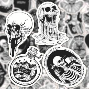 img 1 attached to 🎃 Gothic Retro Skull Black and White Thriller Horror Style Toy Sticker Set for Water Bottles, Skateboards, Luggage, Laptop, Trolley, and Doodles - 50PCS