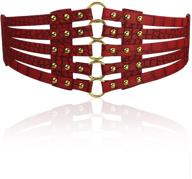 👗 stylish women's hollow out rivets stretch cinch waistband with pu leather wide belt logo