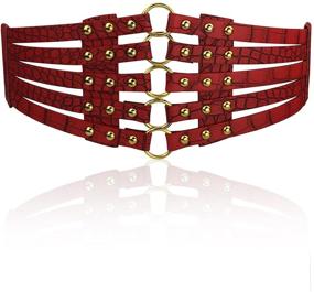 img 4 attached to 👗 Stylish Women's Hollow Out Rivets Stretch Cinch Waistband with PU Leather Wide Belt