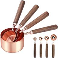 premium rose gold polished measuring cups and spoons set of 8 with walnut wood handle, metric and us measurements, stainless steel, ideal for cooking and baking, dry & liquid measuring cup - gudoqi logo