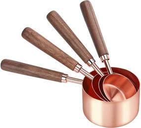 img 3 attached to Premium Rose Gold Polished Measuring Cups and Spoons Set of 8 with Walnut Wood Handle, Metric and US Measurements, Stainless Steel, Ideal for Cooking and Baking, Dry & Liquid Measuring Cup - GuDoQi