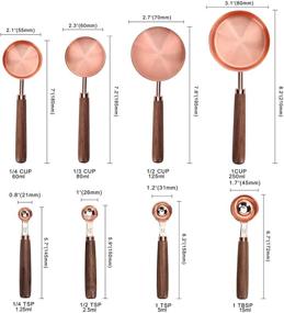 img 1 attached to Premium Rose Gold Polished Measuring Cups and Spoons Set of 8 with Walnut Wood Handle, Metric and US Measurements, Stainless Steel, Ideal for Cooking and Baking, Dry & Liquid Measuring Cup - GuDoQi