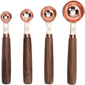 img 2 attached to Premium Rose Gold Polished Measuring Cups and Spoons Set of 8 with Walnut Wood Handle, Metric and US Measurements, Stainless Steel, Ideal for Cooking and Baking, Dry & Liquid Measuring Cup - GuDoQi