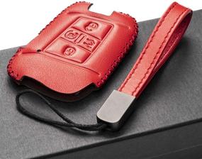 img 1 attached to Genuine Leather Smart Key Fob Case for Volkswagen Atlas, Jetta, Passat, Arteon, Tiguan (2018-2021) - 5-Button, Red