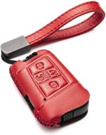 genuine leather smart key fob case for volkswagen atlas, jetta, passat, arteon, tiguan (2018-2021) - 5-button, red logo