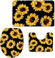 sunflowers printed 3 piece bath mat set - non-slip, contour toilet cover rug - by for u designs логотип