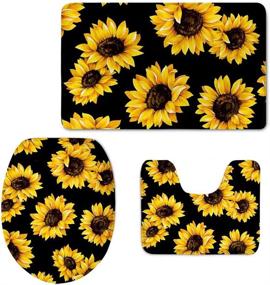 img 4 attached to Sunflowers Printed 3 Piece Bath Mat Set - Non-Slip, Contour Toilet Cover Rug - by FOR U DESIGNS