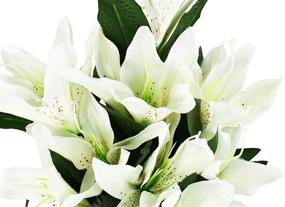 img 1 attached to 🌺 Enhance the Serenity: Set of 4 Cemetery Vases with Artificial Lily Flowers – Vibrant Colors and Vases to Select from (4, White w/Green Vase)