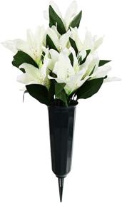 img 3 attached to 🌺 Enhance the Serenity: Set of 4 Cemetery Vases with Artificial Lily Flowers – Vibrant Colors and Vases to Select from (4, White w/Green Vase)