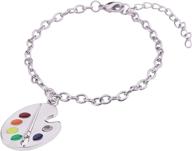 🎨 trendy enamel artist paint palette and brush link chain bracelet - stylish jewelry gift for women & girls logo