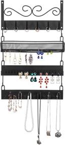 img 1 attached to Black Metal 18 Hook Wall Mounted Jewelry Organizer - Earrings, Rings, Necklaces, Bracelets Display Rack by MyGift