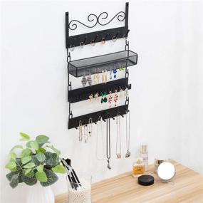 img 2 attached to Black Metal 18 Hook Wall Mounted Jewelry Organizer - Earrings, Rings, Necklaces, Bracelets Display Rack by MyGift