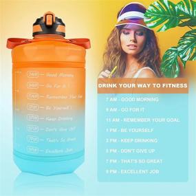 img 2 attached to 🏋️ 128oz Motivational Water Bottle with Time Marker, Straw, and Handle - Leakproof Large Water Jug for Fitness Gym, Outdoor Sports - Wide Mouth BPA Free Tritan Sports Water Bottle (Orange/Blue Gradient)