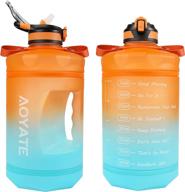 🏋️ 128oz motivational water bottle with time marker, straw, and handle - leakproof large water jug for fitness gym, outdoor sports - wide mouth bpa free tritan sports water bottle (orange/blue gradient) logo