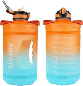 img 4 attached to 🏋️ 128oz Motivational Water Bottle with Time Marker, Straw, and Handle - Leakproof Large Water Jug for Fitness Gym, Outdoor Sports - Wide Mouth BPA Free Tritan Sports Water Bottle (Orange/Blue Gradient)