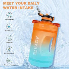 img 3 attached to 🏋️ 128oz Motivational Water Bottle with Time Marker, Straw, and Handle - Leakproof Large Water Jug for Fitness Gym, Outdoor Sports - Wide Mouth BPA Free Tritan Sports Water Bottle (Orange/Blue Gradient)