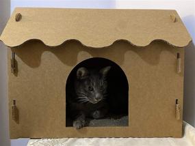 img 1 attached to 🏠 SVY Cozy Cat House & Scratcher Pad, Corrugated Cardboard for Cats, Kittens, and Small Animals. Dimensions: 16x12x13 inches.