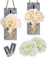 🌼 set of 2 rs sunlight mason jar wall sconces - farmhouse wall decor fairy lights with string led lights - rustic, shabby chic gift idea - includes two remote controls and four stems of hydrangea logo