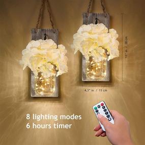 img 3 attached to 🌼 Set of 2 RS Sunlight Mason Jar Wall Sconces - Farmhouse Wall Decor Fairy Lights with String LED Lights - Rustic, Shabby Chic Gift Idea - Includes Two Remote Controls and Four Stems of Hydrangea