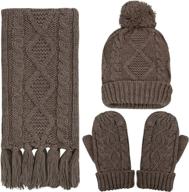 ❄️ winter warm set: uratot 3-piece thick cable knitted beanie hat, scarf, and gloves - outdoor warmer kit for men or women logo